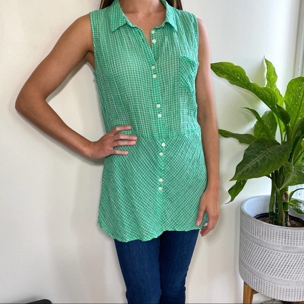 C&C California green plaid check button up‎ blouse
